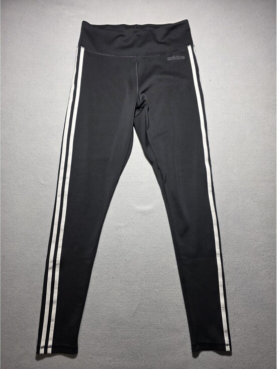 adidas Pants - Women's Adidas Climalite Athletic Leggings Black/White 3-Stripe Size Medium